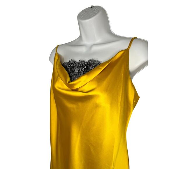 River Island Petite Lace Cowl Neck Butter Yellow Slip Dress Midi Feminine - Picture 5 of 11